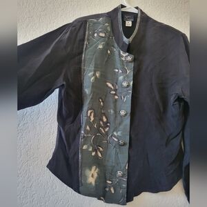 Women's Black Green Vintage Floral Jacket size M